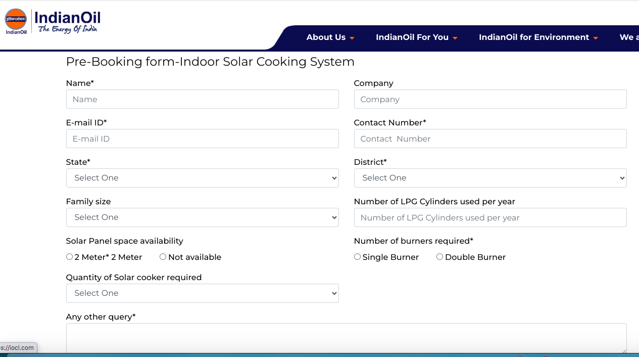 Indian Oil Solar Chulha Yojana Online Apply